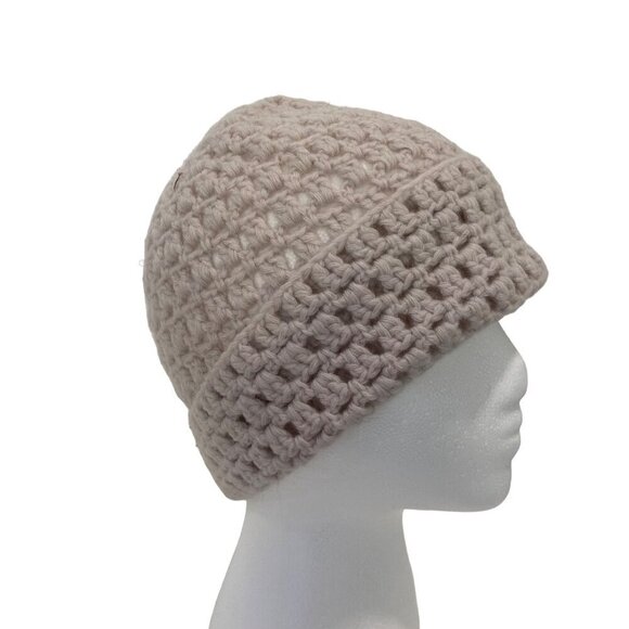 Banana Republic Beige Knit crochet Wool Beanie Hat 100% Lambswool Unisex Slouchy - Picture 2 of 11